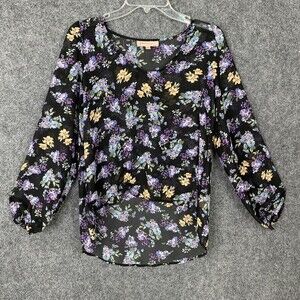 Philosophy Semi Sheer Blouse Women S Floral Hi- Low Scoop Neck Pullover